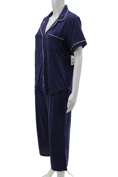 Kate Spade Women's Two Piece Short Sleeves Polka Pajama Set Blue Size M