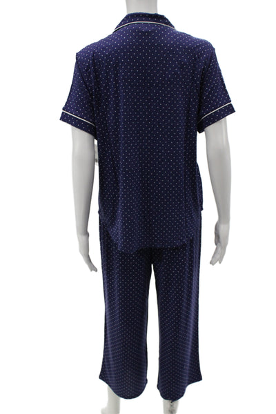 Kate Spade Women's Two Piece Short Sleeves Polka Pajama Set Blue Size M