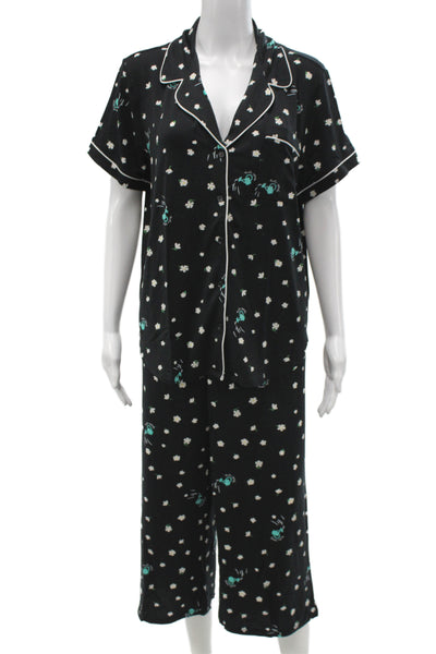 Kate Spade Women's Short Sleeves Two Piece Shorts Pajama Set Black Floral Size L