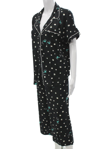 Kate Spade Women's Short Sleeves Two Piece Shorts Pajama Set Black Floral Size L