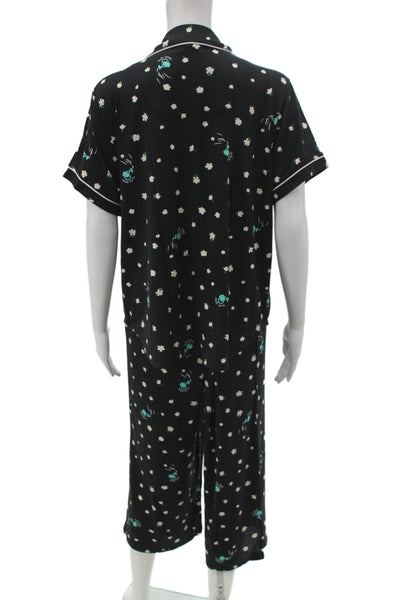 Kate Spade Women's Short Sleeves Two Piece Shorts Pajama Set Black Floral Size L