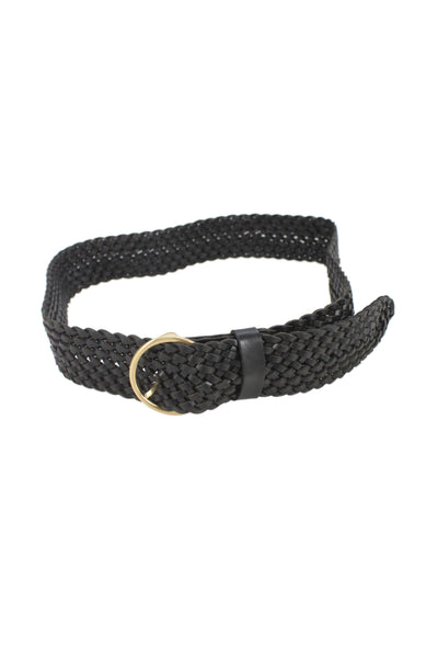 J Crew Womens Leather Woven Textured Round Buckled Belt Navy Size M