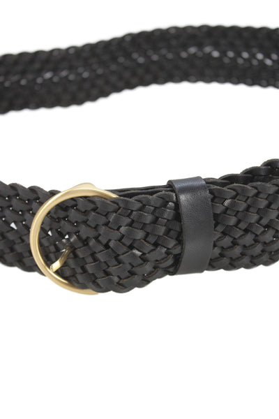 J Crew Womens Leather Woven Textured Round Buckled Belt Navy Size M