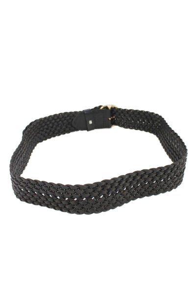 J Crew Womens Leather Woven Textured Round Buckled Belt Navy Size M