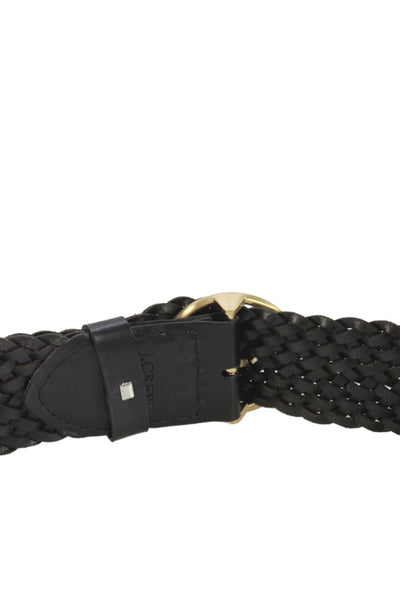 J Crew Womens Leather Woven Textured Round Buckled Belt Navy Size M