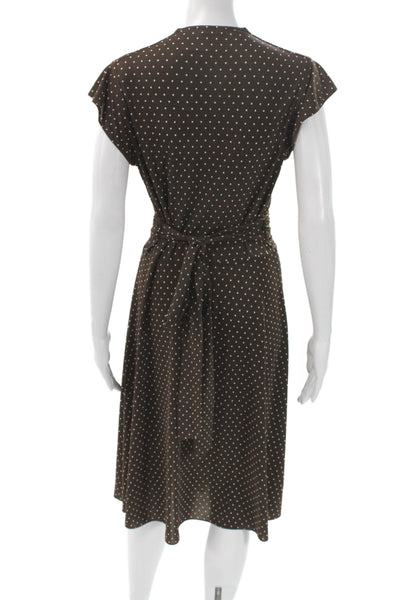 Searle Women Fit & Flare Polka Dot Midi Dress Brown V-Neck Short Sleeve Size M