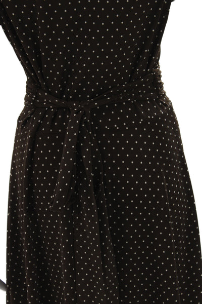 Searle Women Fit & Flare Polka Dot Midi Dress Brown V-Neck Short Sleeve Size M
