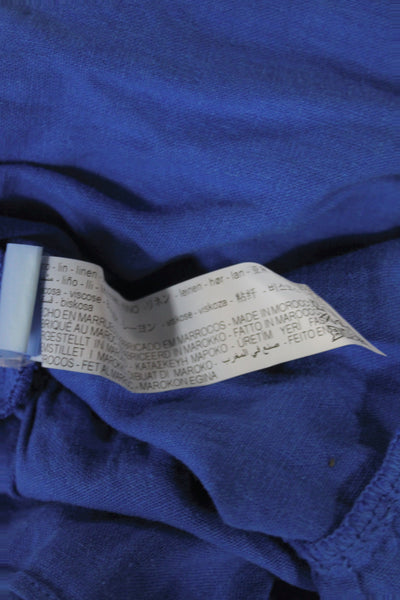 Zara Women Blue Linen V-Neck Maxi Dress 3/4 Sleeve Button Boho Size M