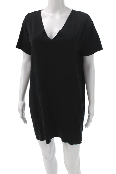 Zara Trafaluc Women T Shirt Dress Black V Neck Short Sleeve Cotton Size M