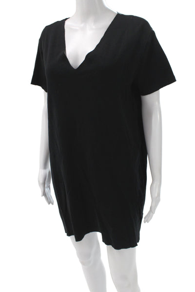 Zara Trafaluc Women T Shirt Dress Black V Neck Short Sleeve Cotton Size M
