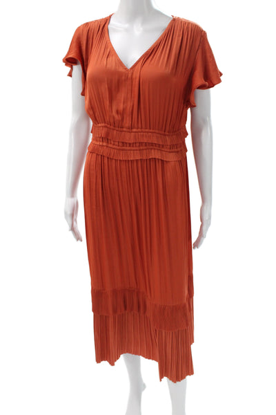 Joie Women Maxi Dress Orange V-Neck Short Sleeve Boho Polyester Size L
