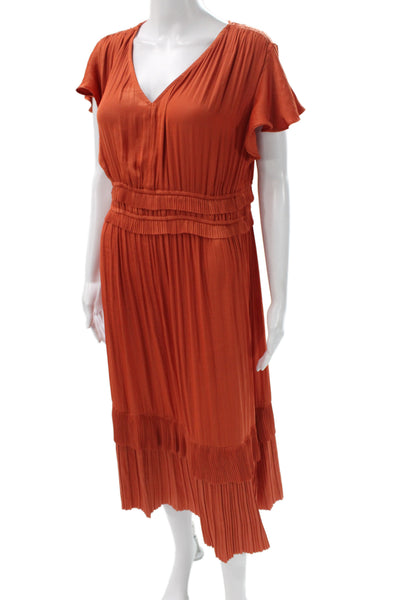Joie Women Maxi Dress Orange V-Neck Short Sleeve Boho Polyester Size L