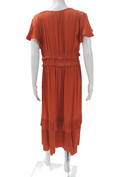 Joie Women Maxi Dress Orange V-Neck Short Sleeve Boho Polyester Size L