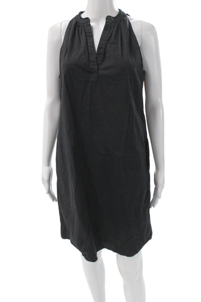 Theory Womens Shift Dress Black V Neck Sleeveless Cotton Size M