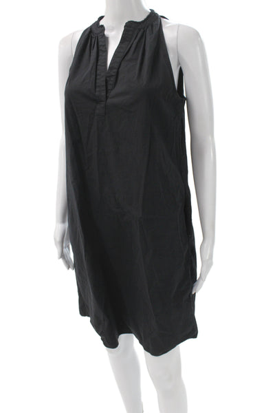 Theory Womens Shift Dress Black V Neck Sleeveless Cotton Size M