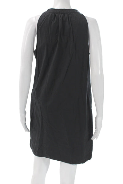 Theory Womens Shift Dress Black V Neck Sleeveless Cotton Size M