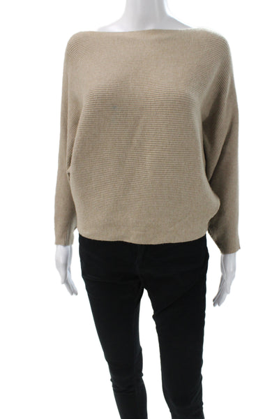 Zara Women Beige Ribbed Knit Boat Neck Long Sleeve Pullover Fall Size S