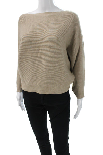 Zara Women Beige Ribbed Knit Boat Neck Long Sleeve Pullover Fall Size S