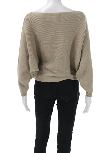 Zara Women Beige Ribbed Knit Boat Neck Long Sleeve Pullover Fall Size S