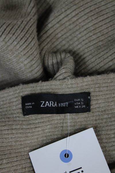 Zara Women Beige Ribbed Knit Boat Neck Long Sleeve Pullover Fall Size S
