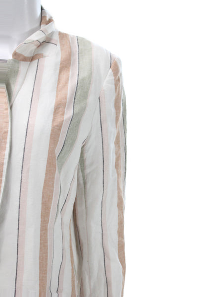 Rachel Zoe Women Beige Striped Basic Jacket Button Long Sleeve Linen Size L