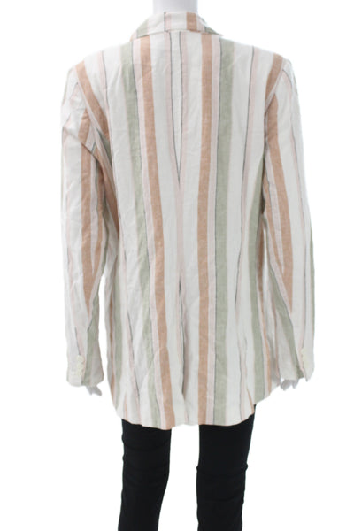 Rachel Zoe Women Beige Striped Basic Jacket Button Long Sleeve Linen Size L