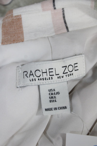 Rachel Zoe Women Beige Striped Basic Jacket Button Long Sleeve Linen Size L