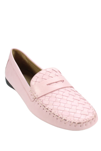 Robert Zur Womens Leather Petra Woven Slip-On Loafers Pink Size 11