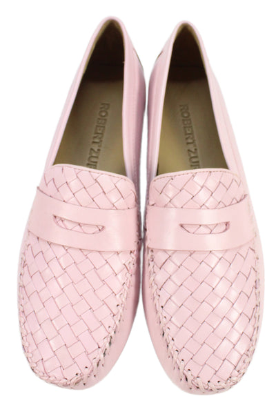 Robert Zur Womens Leather Petra Woven Slip-On Loafers Pink Size 11