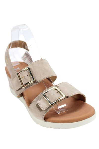 Mephisto Womens Ysabel Buckled Wedge Sandals Beige Size 11