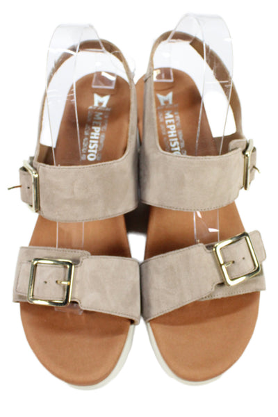 Mephisto Womens Ysabel Buckled Wedge Sandals Beige Size 11