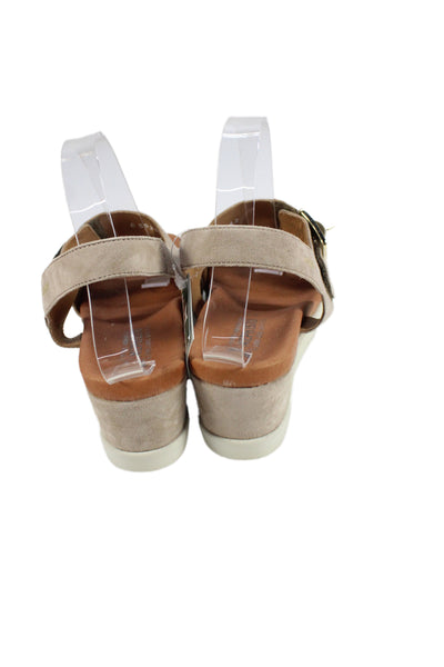 Mephisto Womens Ysabel Buckled Wedge Sandals Beige Size 11