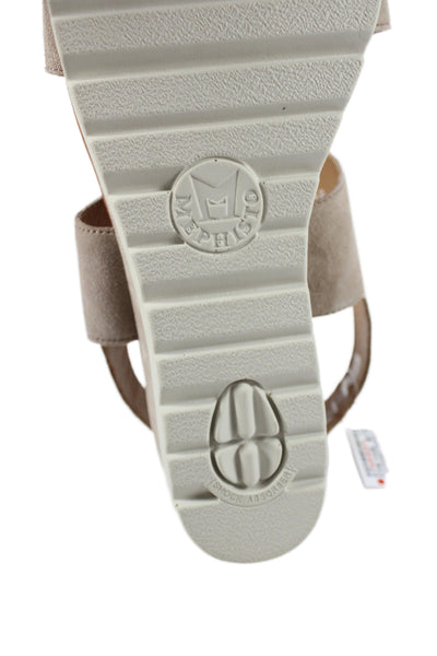 Mephisto Womens Ysabel Buckled Wedge Sandals Beige Size 11