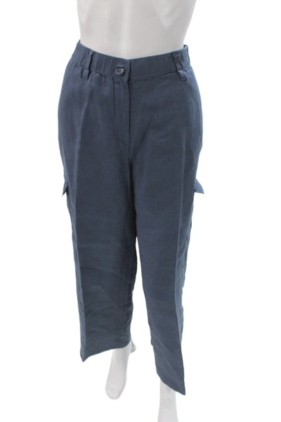 Eileen Fisher Women Blue Linen Cargo Pants Petite Size S