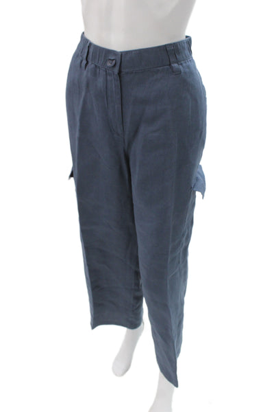 Eileen Fisher Women Blue Linen Cargo Pants Petite Size S