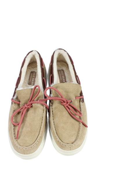 Cole Haan Grandseries Womens Suede Lace Up Boat Shoes Beige Brown Size 10 B