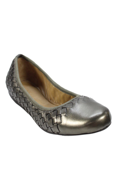 Robert Zur Womens Leather Woven Slide On Ballet Flats Grey Size 11 Medium