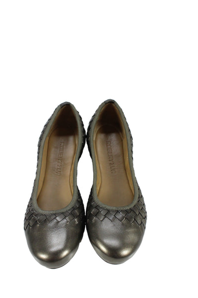 Robert Zur Womens Leather Woven Slide On Ballet Flats Grey Size 11 Medium