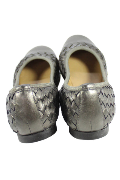 Robert Zur Womens Leather Woven Slide On Ballet Flats Grey Size 11 Medium