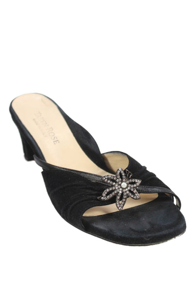 Taryn Rose Womens Suede Jeweled Slide On Sandal Heels Black Size 41 11