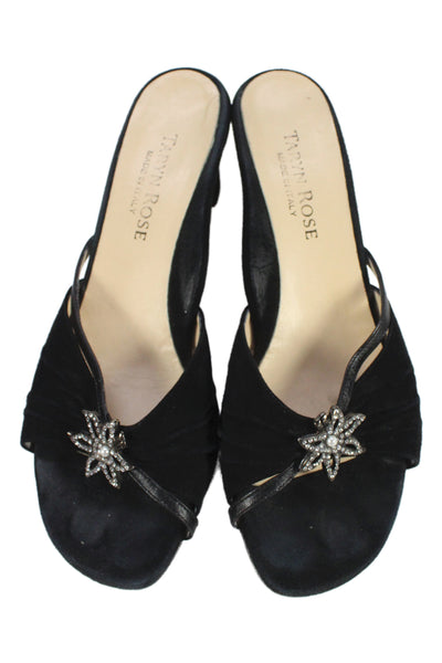 Taryn Rose Womens Suede Jeweled Slide On Sandal Heels Black Size 41 11
