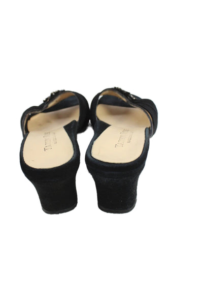 Taryn Rose Womens Suede Jeweled Slide On Sandal Heels Black Size 41 11