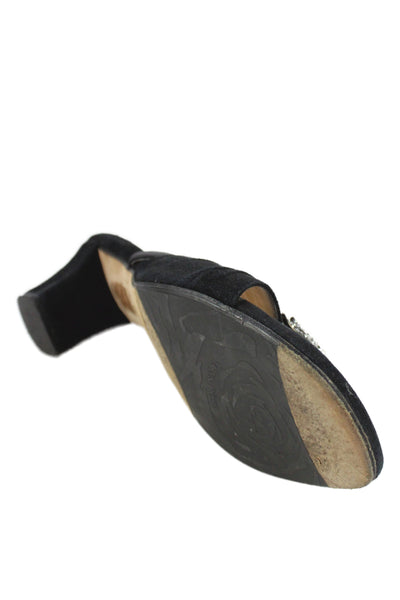 Taryn Rose Womens Suede Jeweled Slide On Sandal Heels Black Size 41 11