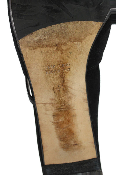 Taryn Rose Womens Suede Jeweled Slide On Sandal Heels Black Size 41 11