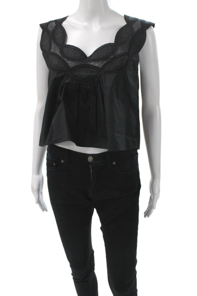 J Crew Womens Cropped Black Cotton Scoop Neck Sleeveless Blouse Boho Size XS