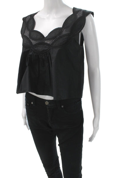 J Crew Womens Cropped Black Cotton Scoop Neck Sleeveless Blouse Boho Size XS