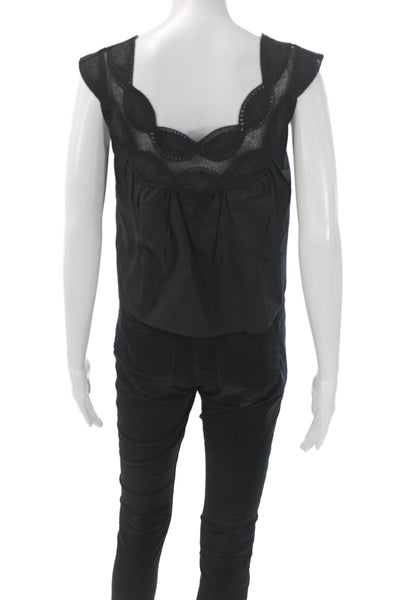 J Crew Womens Cropped Black Cotton Scoop Neck Sleeveless Blouse Boho Size XS