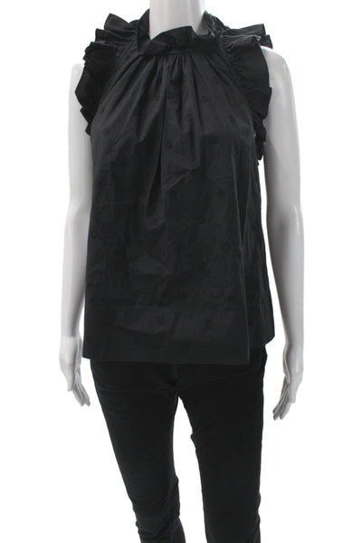 Ulla Johnson Women Sleeveless High Neck Cotton Tunic Bohemian Black Size 0