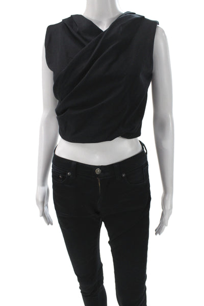 Banana Republic Womens Cropped Cowl Neck Black Cotton Tank Zip Size XS