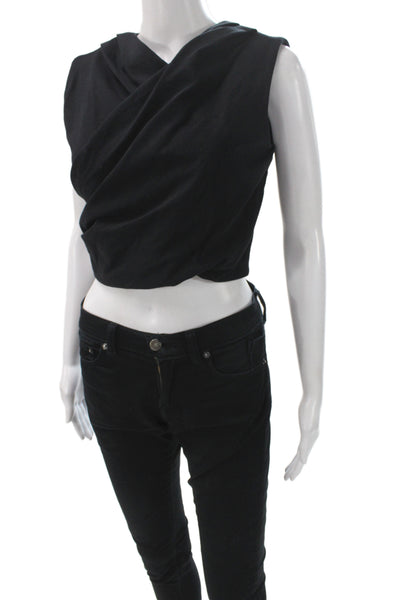 Banana Republic Womens Cropped Cowl Neck Black Cotton Tank Zip Size XS